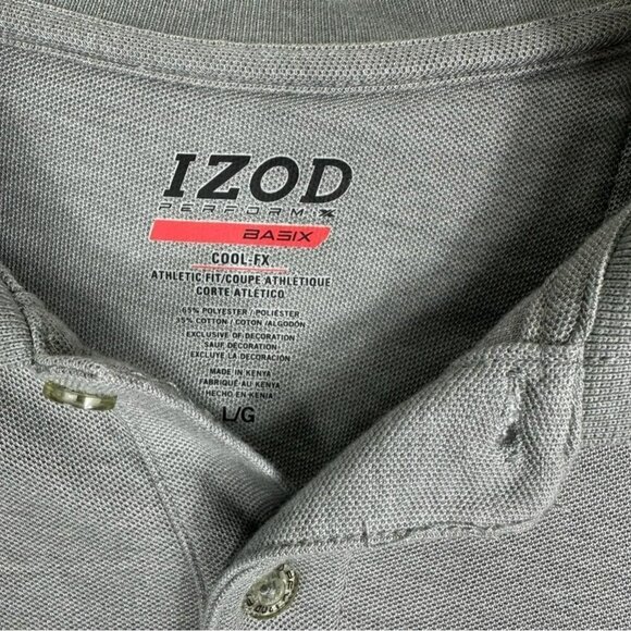 IZOD Polo Shirt Adult Large Grey White Logo Short Sleeve Cacual Mens - Picture 7 of 9